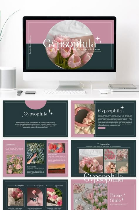 Gypsophilia Pink Green Powerpoint Template Pink#pikbest#powerpoint Presentation Slides Templates Aesthetic, Aesthetic School Presentations, Aesthetic Powerpoint Slides Ideas, Beautiful Slides Presentation, Slideshow Template Aesthetic, Presentation Template Ideas, Pink Power Point Template, Aesthetic Canva Presentation Templates, Ppt Templates Aesthetic