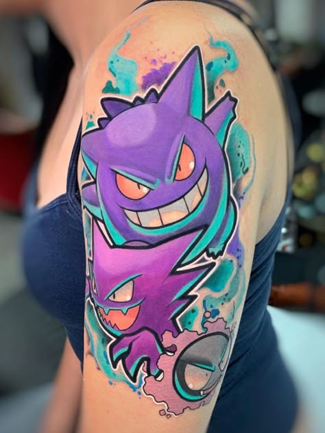 Pokemon Tattoo Ideas, Gengar Tattoo, Pokemon Sleeves, Pikachu Tattoo, Pokemon Tattoos, Gengar Pokemon, Army Tattoos, Pokemon Tattoo, Geek Tattoo