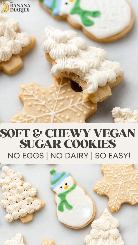 These soft and "buttery" vegan sugar cookies easily come together with a 6 ingredient simple cookie dough that bake into the perfect chewy cut-out cookies! No one will know these sugar cookies are made without real butter! Vegan Cutout Sugar Cookies, Coconut Oil Sugar Cookies, No Butter Sugar Cookies, Vegan Cut Out Sugar Cookies, Vegan Cutout Cookies, Vegan Cut Out Cookies, Vegan Sugar Cookies Cut Outs, Vegan Butter Cookies, Quick Easy Sugar Cookies