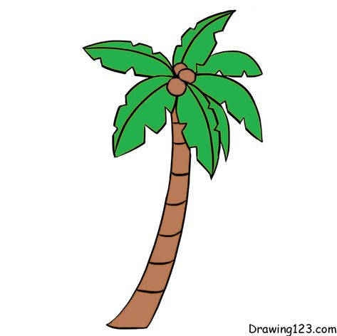 Drawing 123 - How to Draw Tutorials for Beginners & Intermediate Artists Island Party Food, Palm Tree Outline, Tree Drawing Easy, Coconut Tree Drawing, Palm Tree Sketch, Palm Tree Clip Art, Cartoon Palm Tree, Trees Drawing Tutorial, Tree Drawing Simple