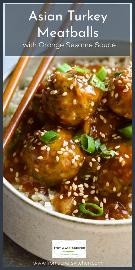 Asian Turkey Meatballs in beige bowl garnished with sesame seeds with chopsticks. Sesame Ginger Meatballs, Turkey Meatballs Bowl, Meatball Stir Fry Recipes, Asian Glazed Turkey Meatballs, Turkey Meatballs Asian, Asian Ground Turkey Recipes, Sesame Meatballs, Easy Dinner Meal Prep, Asian Pork Meatballs