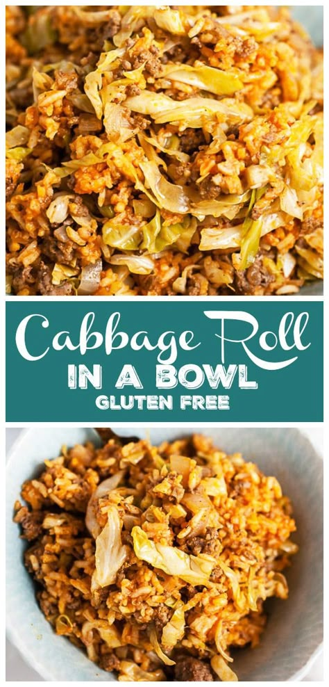 Cabbage With Ground Turkey, Cabbage Roll Unstuffed, Gluten Free Cabbage Rolls, Stuffed Cabbage Bowl, Chicken Rice Cabbage Recipe, Gluten Free Dairy Free Cabbage Recipes, Ground Beef Cabbage And Rice Recipes, Gluten Free Beef Recipes For Dinner, Cabbage Roll Bowl Recipe