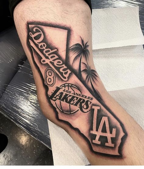 Dodger Tattoos For Women, La Dodgers Tattoo, La Tattoos Ideas, Cali Tattoo, Lady Tattoo, Traditional Tattoo Inspiration, Wolf Tattoo Sleeve, La Tattoo, Cool Arm Tattoos