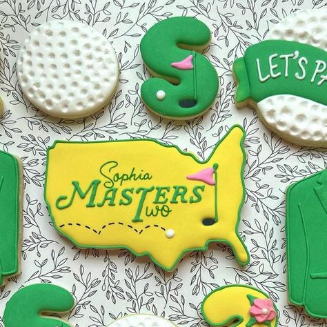 NOLA Sugar Shack on Instagram: "Sophia Masters TWO! Happy Birthday to the little pro!🎉⛳️🏒 🍪 • 🍪 • 🍪 • Please share and message me to place an order. 🍪 • #golfcookies #2ndbirthdaycookies #2ndbirthday #birthdaycookies #golfthemedparty #masterscookies #parteecookies #almondcookies #cookieartist #decoratedsugarcookies #nola #nolasweets #nolacookies #neworleanssugarcookies #customdecoratedcookies #neworleanscookies #neworleanscookieartist #nolacookiemaker #nolacookieartist #neworleans #terrytow Masters Cookies Decorated, Masters Golf Cookies Decorated, Masters Cookies Golf, Masters Cookies, Golf Sugar Cookies, Two Happy Birthday, Felix Birthday, Golf Cookies, Masters Party