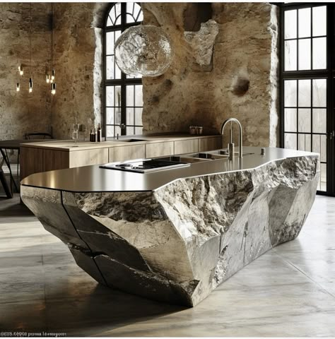 Industrial Kitchen Design, Stone Bathtub, Home Bar Design, Stone Bar, Hotel Room Design, Vintage Industrial Decor, Showroom Interior Design, House On The Rock, Bathroom Design Luxury