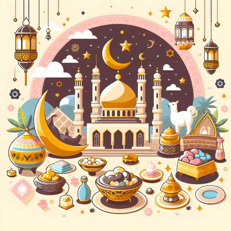 Eid Illustration, Happy New Year Logo, Eid Al Fitr Greeting, New Year Logo, Happy Books, Palette Design, Happy Eid, Eid Al Fitr, Color Palette Design