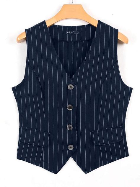 Stripe Vest Outfit, Black Vest Outfit, Temu Stuff, Black Suit Vest, Elegant Blazers, Striped Vests, Lightweight Blazer, Vest Blazer, Casual Vest