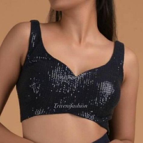 Black Sequin Blouse, Black Blouse Designs, Sleeveless Blouse Designs, Blouse Sari, Blouse Crop Top, Blouse Indian, Backless Blouse Designs, Lehenga Blouse Designs, Saree Lehenga