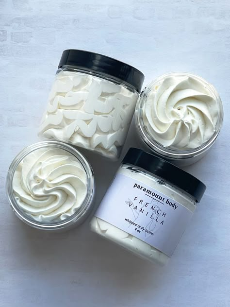 French Vanilla- classic rich and creamy vanilla bean, hints of white sugar, and patchouli blend with amber Indulge in this decadent treat for your skin! Our whipped body butter is created using a unique blend of shea butter, mango butter, jojoba oil, avocado oil, and grapeseed oil. Body Butter Business, Body Butter Photography, Body Butter Aesthetic, Whipped Body Butter Aesthetic, Body Butter Business Packaging, Body Moisturizer Vanilla, Body Butter Black Women, Vanilla Bean Body Butter, Luxury Body Butter