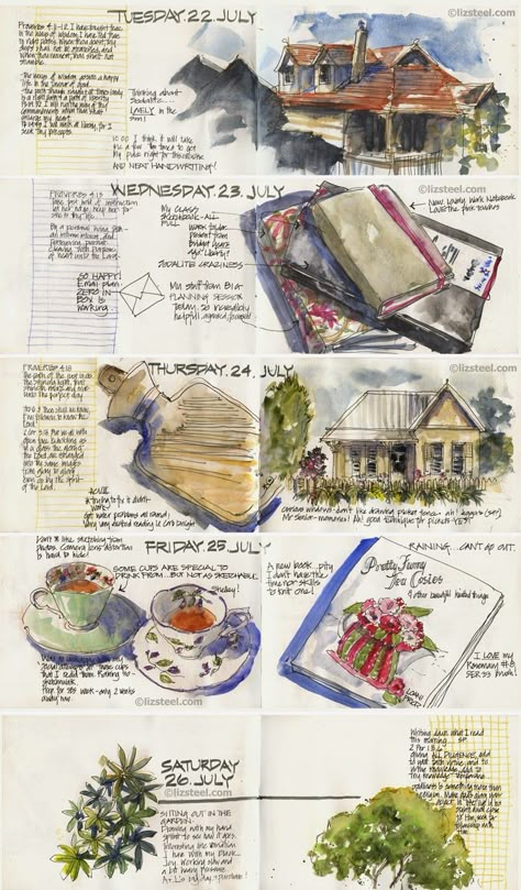 Starting Local Houses series. Big planning Session and an hour in the garden - Liz Steel : Liz Steel Visual Diary Inspiration, Liz Steel, Kunstjournal Inspiration, Travel Art Journal, Travel Sketchbook, Sketch Journal, Artist Journal, Watercolor Journal, Urban Sketch