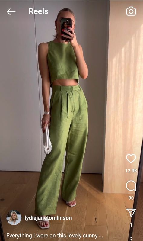 Luxury Green Summer Pant Set, Green Linen Casual Sets, Hoi An Tailor Clothes, Elegant Semi-formal Linen Sets, Green High-waist Linen Pants, Tailored Green Summer Set, Lenin Pants, Hoi An Tailor, Green Linen Pants