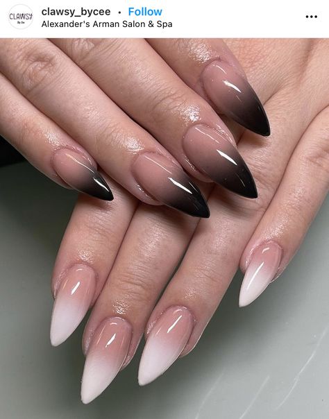 Black Ombre Manicure, White Black Ombre Nails, Ombre Black Nail Designs, Baby Boomer Nero, Ombre With French Tip, Black Faded Nails, Black Ombre French Tip Nails, Natural Ombre Nails Almond, Black Ombre Nails Almond