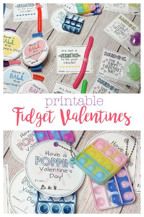 Printable Valentines for fidget toys including pop its, stretchy strings, squishies, and marble fidgets. Free Pop It Valentine Printable, Fidget Valentine Printable, Pop It Valentine Printable, Fidget Valentines, Gifts For My Students, Free Printable Valentines Tags, Valentines Idea, Valentines Day Art, School Valentines