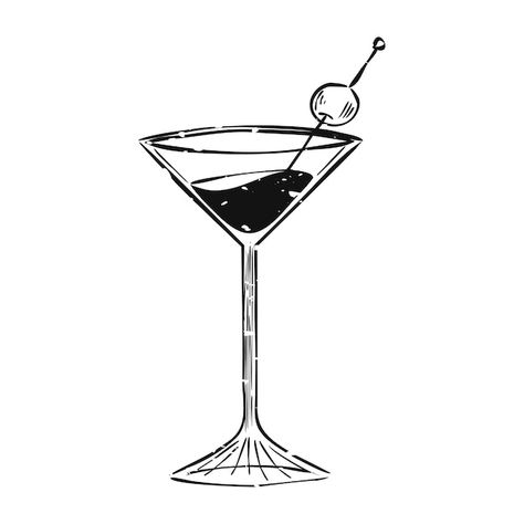 Cool Objects To Draw, Martini Sketch, Cocktail Tattoo, Cocktail Drawing, Cocktails Drawing, Cocktails Vector, Beach Illustration, Free Vector Illustration, Cocktails Bar