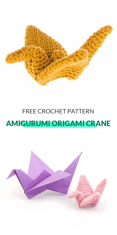 Crochet Paper Crane, Crochet Crane Pattern, Crochet Origami Crane, Origami Crochet Amigurumi Patterns, Arigami Crochet, Nerdy Crochet Patterns, Crochet Origami, Experiments At Home, Popular Amigurumi