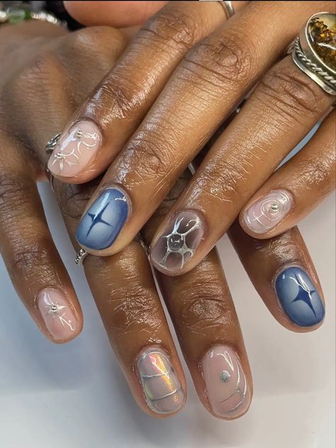 Nails Inspiration For Men, Star Nails For Men, Gel Designs On Natural Nails Short, Short Nail Funky Designs, Short Mens Nails, Daniel Caesar Inspired Nails, Indie Short Nails, Cool Mens Nails, Masculine Gel Nails