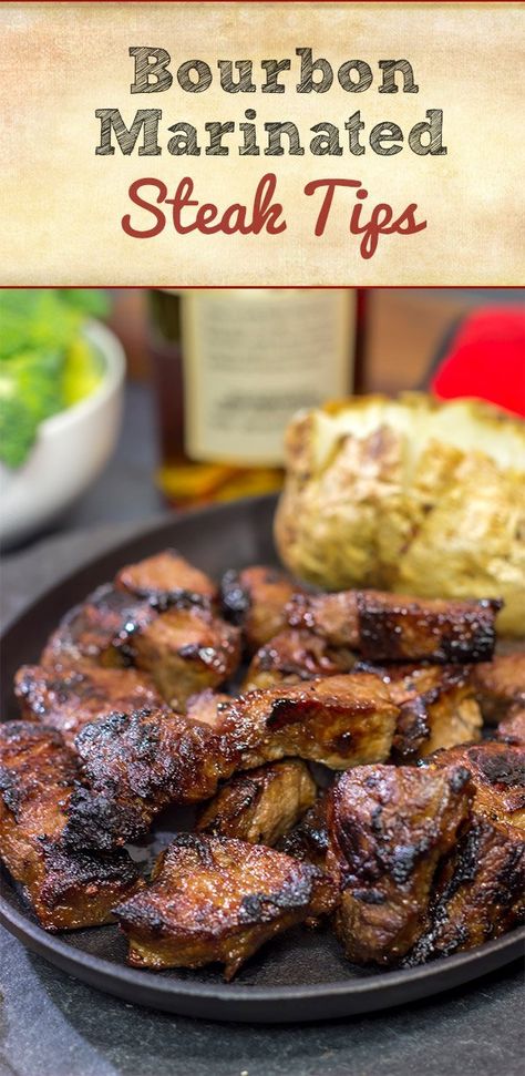 Bourbon Marinated Steak Tips | Unique and easy steak marinade! Marinated Steak Tips, Bourbon Marinade, Easy Steak Marinade, Steak Marinade Easy, Bourbon Steak, Veal Recipes, Steak Tips, Grilled Steak Recipes, Easy Steak