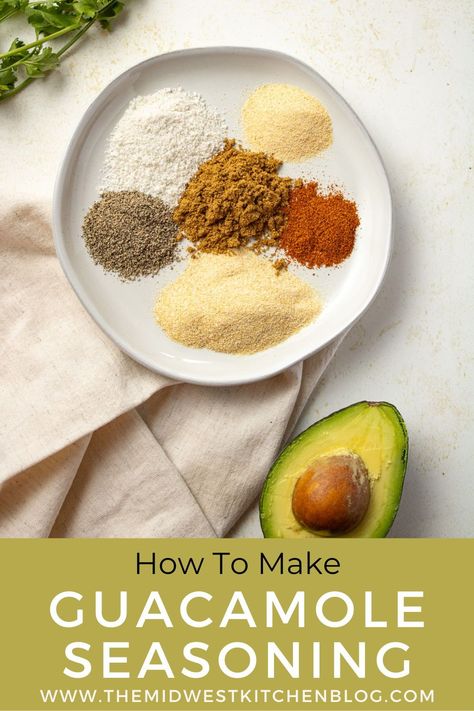 Make this DIY guacamole seasoning the next time you are whipping up a batch of guacamole! It's warm and savory and just takes your homemade guacamole to the next level! This homemade seasoning mix is easy to make with 6 ingredients and it tastes so much better than the store bought packets! Guacamole Seasoning Mix Recipe, Guacamole Seasoning Recipe, Homemade Guacamole Seasoning, Diy Guacamole, Dip With Corn, Guacamole Seasoning, Diy Spice Blends, Appetizers For Party Easy, Chicken Seasoning Mix