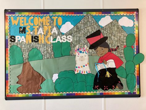 Peru Bulletin Board, Peru Decorations Ideas, Ecuador Bulletin Board, Peru Mountain Color, Class Bulletin Boards, Bulletin Boards Classroom Decor, Inca Trail Peru, Hispanic Heritage Month, Hispanic Heritage