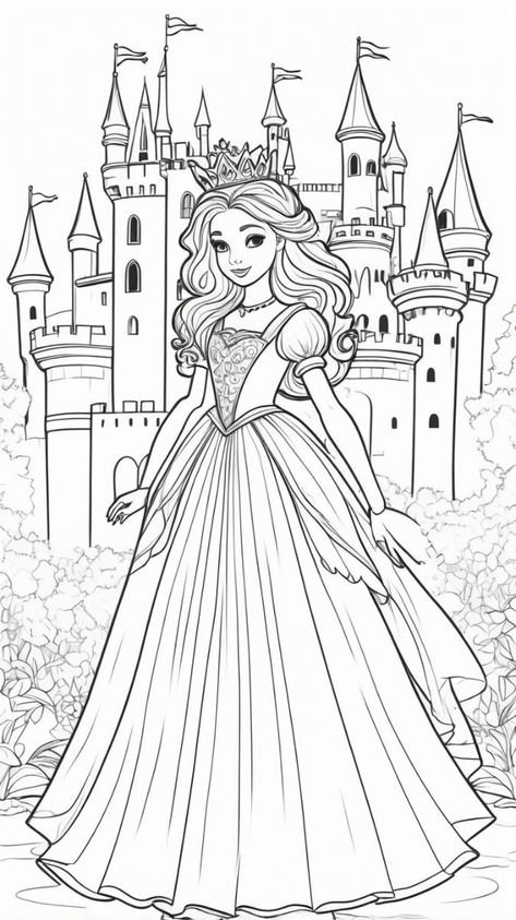 Princess In A Castle, Princess Outline, Disney Princess Outline, Disney Adult Coloring Books, Princess Coloring Sheets, Animal Pictures For Kids, Disney Coloring Sheets, Castle Coloring Page, Disney Princess Castle