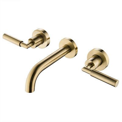 Brushed Gold Basin Faucet Brass Bathroom Sink Faucet Wall Mounted 2 Handles Tap | eBay Gold Bathroom Faucet, Wall Mounted Bathroom Faucet, Wall Mount Faucet Bathroom Sink, Bathroom Decor Inspiration, Wall Mount Tub Faucet, Gold Faucet, Wall Faucet, Wall Mount Faucet Bathroom, Wall Mounted Sink