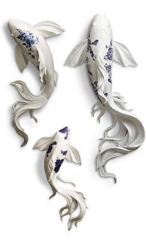 White Koi Fish, Fish Sculptures, Koi Painting, Koi Fish Drawing, Drywall Art, Koi Art, Wall Decor Blue, Fish Drawing, Koi Fish Tattoo