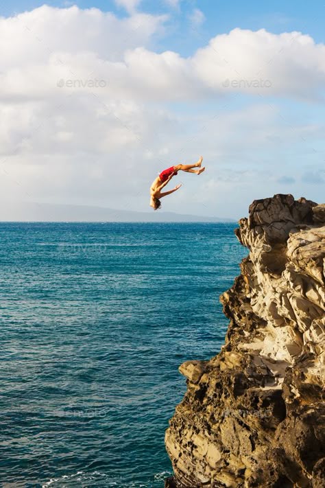 Cliff Jumping by EpicStockMedia. Cliff Jumping into the Ocean at Sunset, Summer Fun Lifestyle#EpicStockMedia, #Ocean, #Cliff, #Jumping Cliff Diving Aesthetic, Cliff Jumping Aesthetic, Adrenaline Aesthetic, Jumping Off Cliff, Jump Into Water, Jumping Into Water, Dove Real Beauty, Cliff Jump, Backyard Park