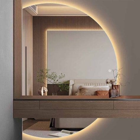 Amazon.com: 3 Color Led Mirror, Dimmable Bathroom Mirror, 33 * 47in/84 * 120cm Half Moon Decorative Wall Mirror, Backlit Makeup Mirror for Bedroom Entryway, Explosion Proof : Home & Kitchen Backlit Bathroom Mirror, Mirror For Bedroom, Wall Panel Design, Decorative Wall Mirror, Backlit Mirror, Wall Panels Bedroom, Entryway Mirror, Bath Mirror, Mirror Wall Bathroom