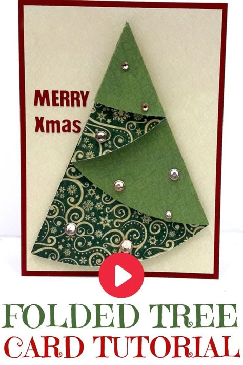 an easy handmade Christmas card you can make in only 5 minutes! #einatkessler #Christmas #card #DIY #handmade Folded Christmas Tree, Handmade Christmas Card Ideas, Christmas Card Wishes, Diy Christmas Paper, Winter Craft Ideas, Christmas Card Tutorials, Christmas Tree Card, Fancy Fold Card Tutorials, Simple Christmas Cards