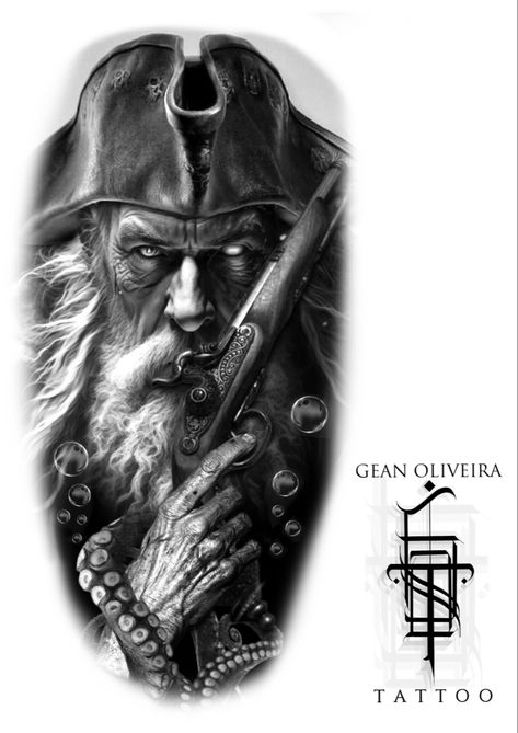 Pirate Tattoo Design, Pirate Tattoo Sleeve, Pirates Tattoo, Pirate Portrait, Pirate Man, Tattoo Pirate, Pirate Tattoos, Pirate Skull Tattoos, Pirate Ship Tattoos