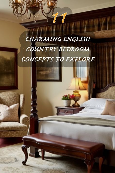 Step into the warmth and elegance of a charming English country bedroom. With rich fabrics, classic furniture, and cozy accents, this style evokes feelings of comfort and sophistication. Explore my favorite concepts for creating a serene and inviting bedroom space that truly reflects your personality and enhances your home. Traditional Master Bedrooms Decor, English Bedroom Ideas, English Bedroom Classic, English Cottage Bedrooms, English Country Interior Design, Modern Victorian Bedroom Ideas, Old English Bedroom, Scottish Bedroom, English Style Bedroom