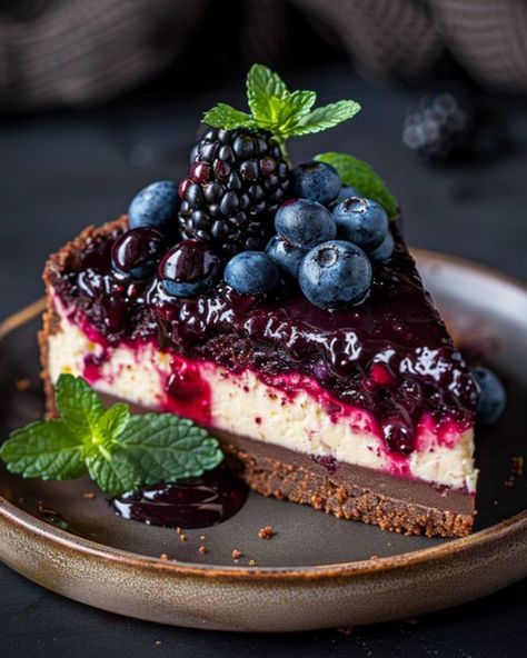 Cheesecake Plating, Brownie Cheesecake Recipe, Oatmeal Raisin Cookies Chewy, Brownie Cheesecake, Egg Cake, Blueberry Sauce, Homemade Muffins, Creamy Cheesecake, Cheesecake Recipe