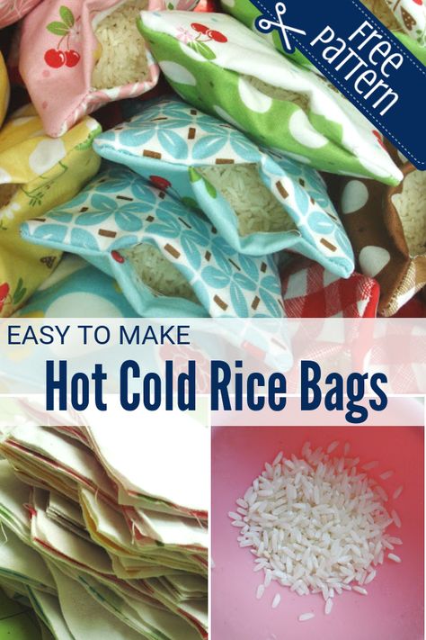 Hot Cold Rice Bag | Free Pattern Heat Rice Bags Diy, Diy Hot Cold Rice Packs, How To Make Rice Heat Packs, How To Make A Hot Pack Rice Bags, Making Rice Bags Heating Pads, Hot Rice Pack, Homemade Heating Pad Easy, Rice Heating Bags Diy, Rice Warming Bags Diy Heating Pads