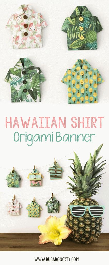 Hawaiian Christmas Party, Hawaii Crafts, Origami Shirt, Banner Tutorial, Hawaiian Crafts, Hawaii Christmas, Hawaiian Party Decorations, Hawaiian Luau Party, Hawaiian Christmas