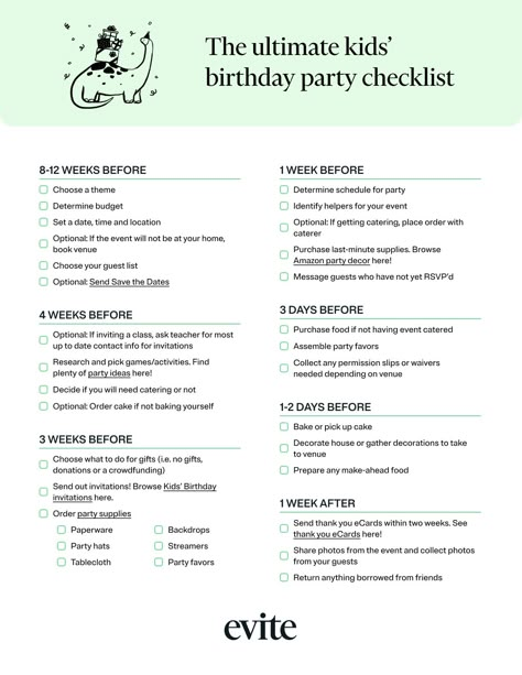 Birthday Checklist Kids, 2nd Birthday Party Checklist, Toddler Birthday Party Checklist, 1st Birthday Party Checklist, First Birthday Party Checklist, Birthday Planning Checklist, Kids Birthday Party Checklist, First Birthday Checklist, 7th Birthday Party For Girls