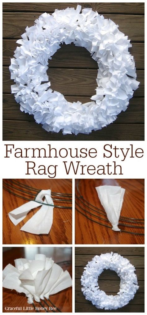 Diy Wreaths Easy, Rag Wreath Tutorial, Rag Wreaths, Homeschool Fun, Diy Farmhouse Style, Easy Diy Wreaths, Rain Barrels, Wreath Project, Fabric Wreath