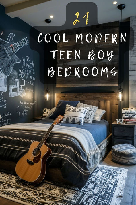 Want to create a teen boy bedroom that's both functional and trendy? 🎨 I've curated 21 modern ideas that'll take his space from drab to fab. From tech-savvy setups to sporty themes, you'll find inspiration for every interest. Ready for a room revolution? Click through to unlock these amazing design concepts! 🔑🛏️ #TeenBoyBedroom #ModernDecor #RoomIdeas #TeenStyle #InteriorDesign Pilot Bedroom Ideas, Teen Boy Bedrooms Ideas, Movie Themed Bedroom Ideas, Cool Teen Boy Rooms, Teen Boys Room Paint Ideas, Teen Boys Bedroom Paint Colors, Teen Den Ideas, Boy Teen Bedroom Ideas, Teen Boys Small Bedroom Ideas