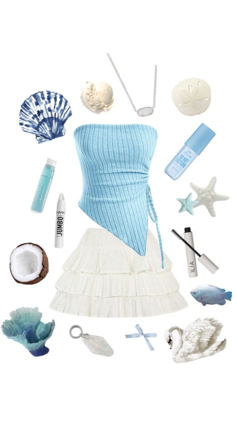 #beach #ocean #blue #shuffles Siren Style Outfit, Ocean Girl Outfits, Ocean Core Outfits, Ocean Aesthetic Clothes, Under The Sea Outfit Ideas, Sea Themed Outfits, Sea Aesthetic Outfit, Ocean Inspired Outfits, Ocean Aesthetic Outfit