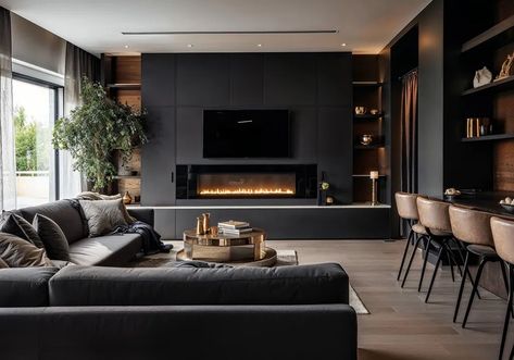 Great room ideas: 12 multifunctional yet stylish schemes | Dark Modern House Interiors, Dark House Interior Design, Dark House Interior, Moody Room, Moody Interior Design, Dark Interior Design, Black And White Living Room, Modern House Interior, Dark Design