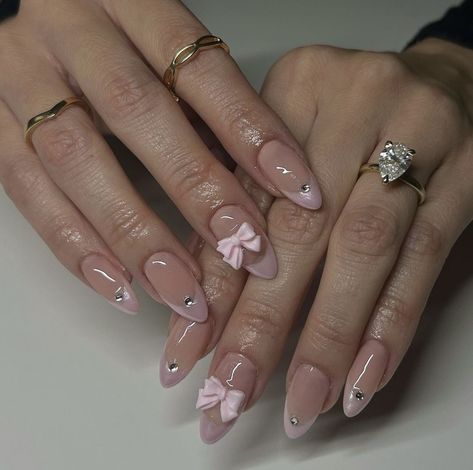 Bow Nail Designs, Pink French, Really Cute Nails, Almond Nail, Soft Nails, Nail Forms, Fake Nail, Dream Nails, Cute Nail Designs