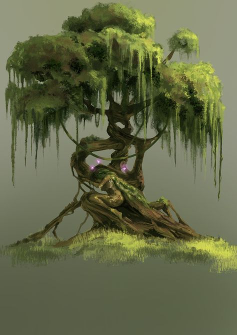 Tree Refrence Art, Willow Tree Concept Art, Magical Tree Concept Art, Trees That Look Like People, Giant Tree Concept Art, Ancient Tree Fantasy Art, Twisted Tree Art, Mythical Tree Drawing, Magic Tree Concept Art