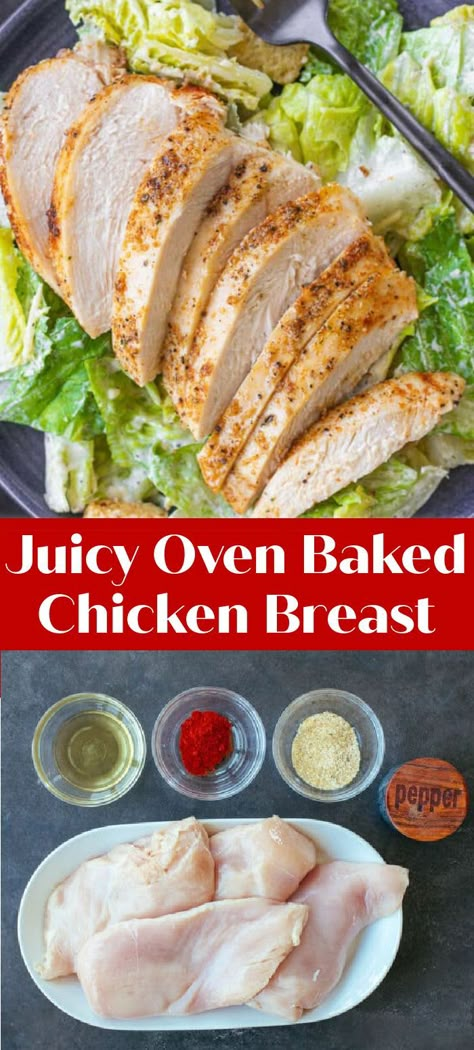 Baked Chicken Breast is great as a main dish, salad topper, or even a sandwich protein. Learn how to bake Chicken Breast in the Oven. Oven Baked Chicken For Salad, Baked Chicken Recipes For Salad, Spring Chicken Breast Recipes, Baked Chicken For Pasta, Easiest Way To Cook Chicken Breast, Roasted Chicken Sandwich Recipes, Oven Baked Chicken Sandwich Recipes, Chicken Breast Recipes For Salad, Baked Chicken For Salads