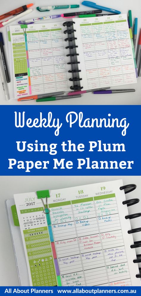 Weekly planning using the Plum Paper Me Planner (52 Planners in 52 Weeks – Week 29) Weekly Planner Layout Ideas, Plum Paper Planner Ideas, 52 Weeks Challenge, Planner Spread Ideas, Organized Planner, Europe Trip Planning, Paper Mate Flair, Organising Ideas, Planner Review