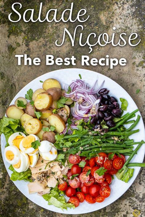 Parisian Salad Recipe, Nicoise Potato Salad, French Salad Nicoise, Salmon Salad Nicoise Recipe, Vegetarian Nicoise Salad, Nicoise Salad Dressing Vinaigrette, French Salads France, French Salad Recipes Simple, French Nicoise Salad