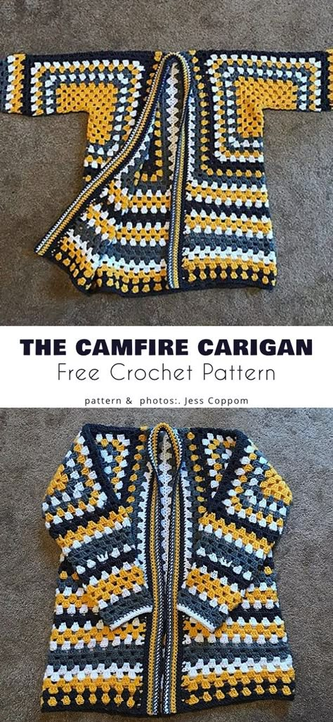 Hexagonal Hooded Cardigan Crochet, Campfire Sweater Pattern, Granny Square Crochet Coat Free Pattern, Hex Crochet Cardigan, Hexagon Cardigan Crochet With Granny Squares, 2 Hexagon Crochet Cardigan, Crochet Campfire Cardigan Free Pattern, Crocheted Jacket Patterns Free, Free Pattern For Granny Square Cardigan