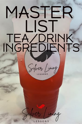 MASTER LIST – Loaded Tea Ingredients – Silver Lining Lessons Diy Loaded Tea, Silver Lining Lessons, Boosted Tea, Pomegranate Drinks, Herbalife Tea Recipes, Coconut Tea, Mango Green Tea, Loaded Tea Recipes, Energy Tea Recipes