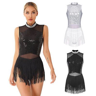 Trendy Fashion Womens Sequin Fringed Latin Jazz Dance Leotard Dress Backless Ballroom Costume, Fashion Women's Dresses Black Jazz Dance Costumes, Jazz Solo Costumes, Jazz Dance Costumes Sassy, Contemporary Dance Outfits, Jazz Dance Dress, Dance Jazz, Sing Sing, Dance Competition Costumes, Ballroom Costumes