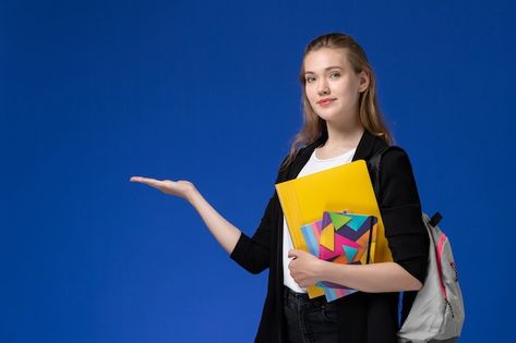 Front view female student in white shirt... | Free Photo #Freepik #freephoto #university-student #college-students #female-student #student Student Pose Reference, Students Photography, Girls Photoshoots, Deco Spa, Law College, School Photoshoot, Student Images, College Photography, Student Photo