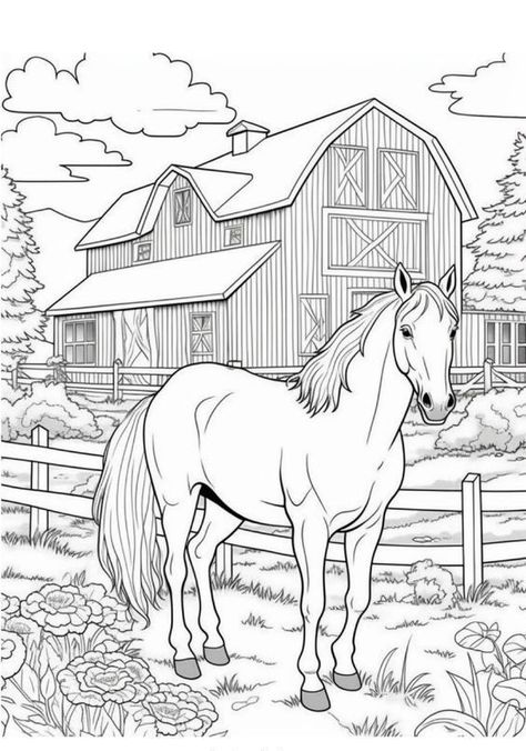 Free Farm Coloring Pages, Free Horse Coloring Pages Printables, Farm Coloring Pages Free Printables, Horse Coloring Pages Free Printable, Coloring Pages Horses, Horse Coloring Books, Bottles Design, Farm Coloring Pages, Trip Games