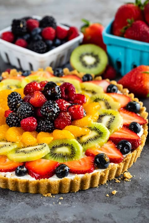 Healthy Fruit Tart, Easy Fruit Tart Recipe, No Bake Fruit Tart, Fruit Tart Recipes, Fruit Tart Recipe Easy, Easy Fruit Tart, Cookies Easy Recipe, Dessert Tarts, Easy Tart Recipes